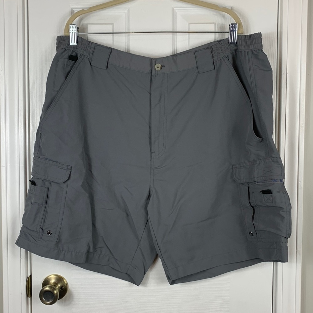 Grey cargo shorts size mens 44. 7 pockets elastic waistband 100% nylon.